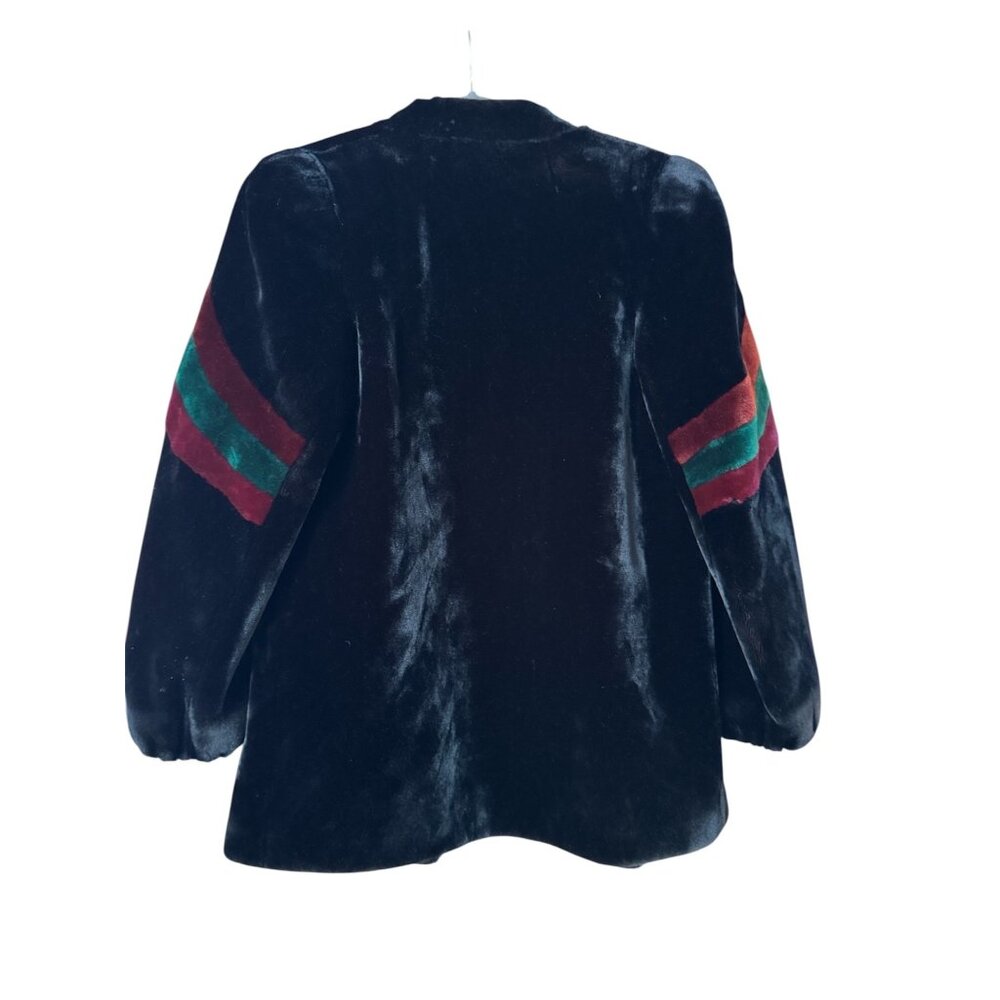 Vintage 1970s Sasson "Borgazia" Black Plush Faux Fur Coat Womens Glam - Picture 2 of 5